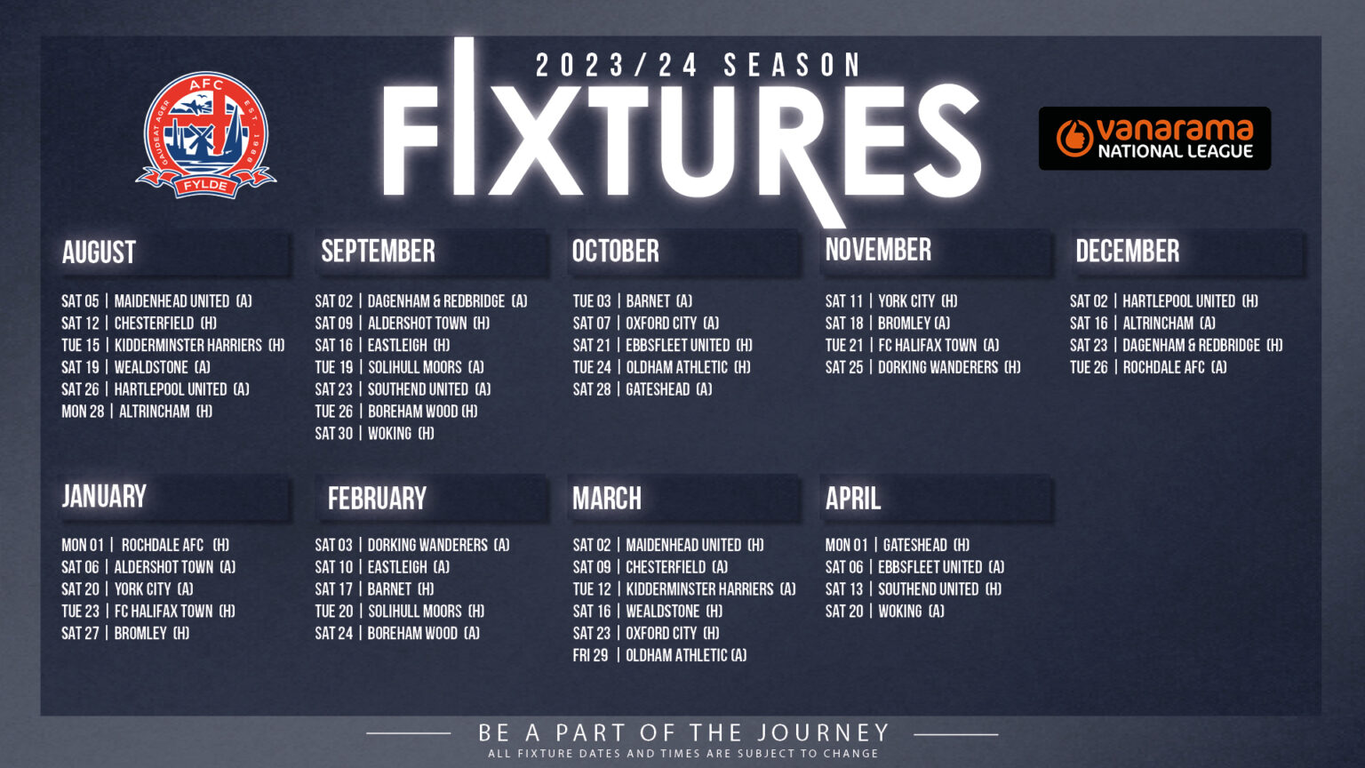 2023/24 National League Fixtures Revealed AFC Fylde